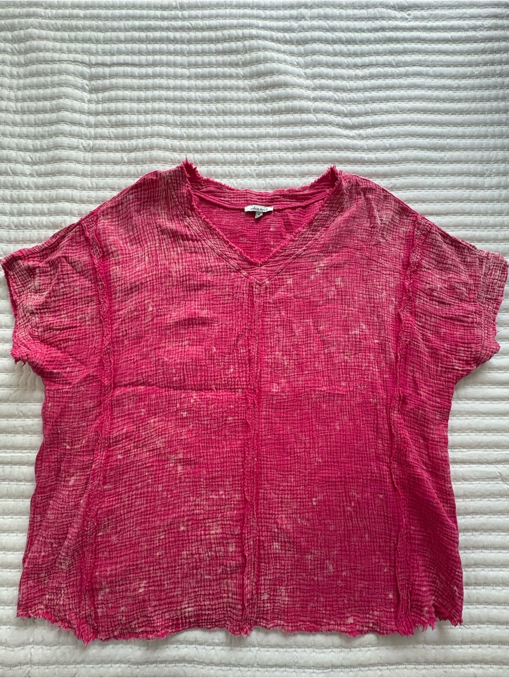 white birch Relaxed V-Neck Short Sleeve Tee in Hot Pink
